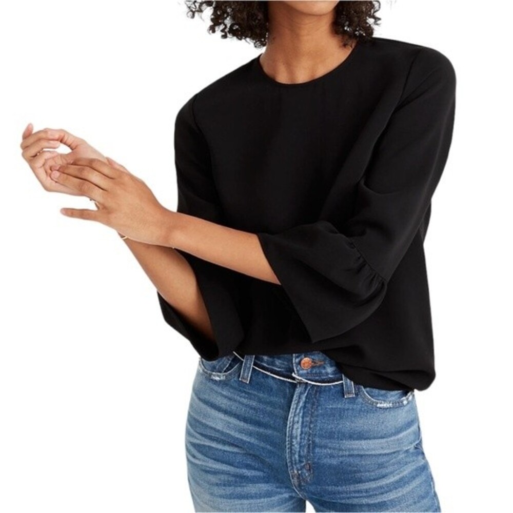 Madewell Blouse Bell Sleeve Size XXS Black Dressy Preppy Work Top Office Shirt
